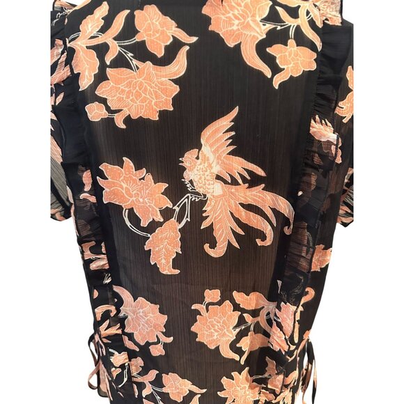 SCOTCH & SODA Black Pink Bird Floral Sheer Top Size XS - Picture 8 of 8